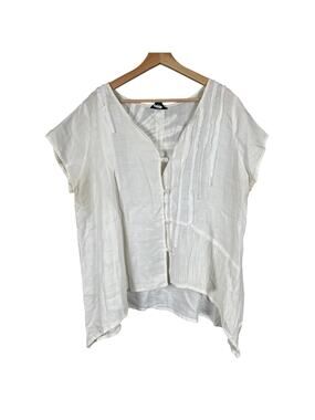 Peacock Linen Women Bohemain Top White Size Large Button Down
